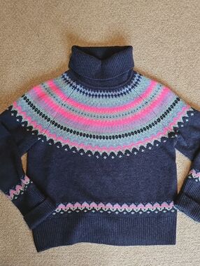 Vineyard Vines 100% Cashmere Navy Fair Isle Turtleneck Sweater
